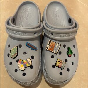 CROCS womens Sky Blue Slippers with  Charms